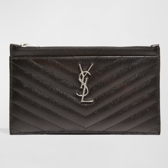 YSL Saint Laurent Monogram Small Ziptop Bill Pouch in Grained Leather in Nior - Picture 1 of 8